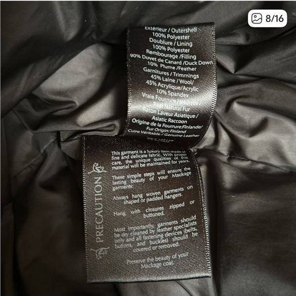 Mackage Down Winter Jacket Black Unisex Size M - Picture 12 of 12